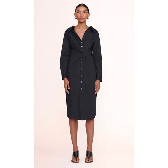 STAUD Black Clea Midi Dress Button Front Twist Size 8 - Picture 1 of 5